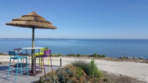 abri deux pentes, parasols et Tiki-Hut