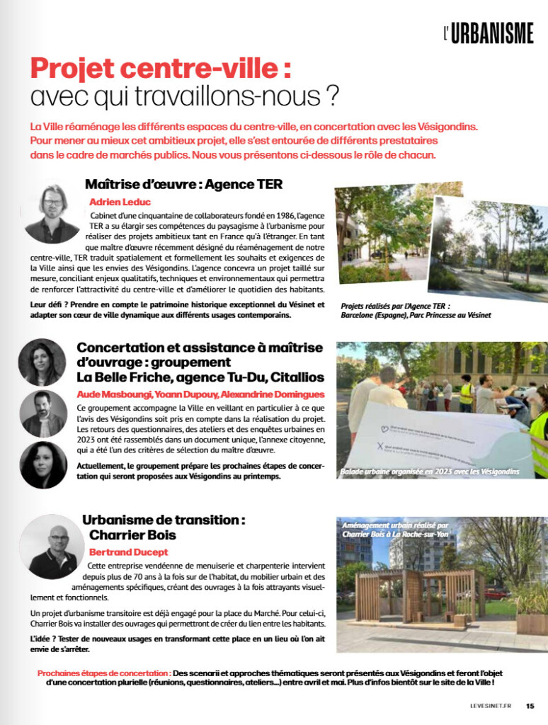 Article dans "Le vésinet mag'" sur le réaménagement du centre-ville du Vésinet (78)